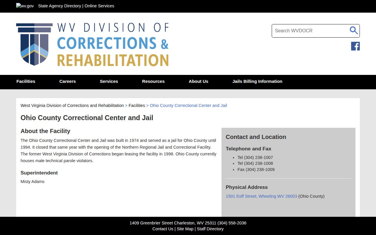 Ohio County Correctional Center and Jail release and supervision records