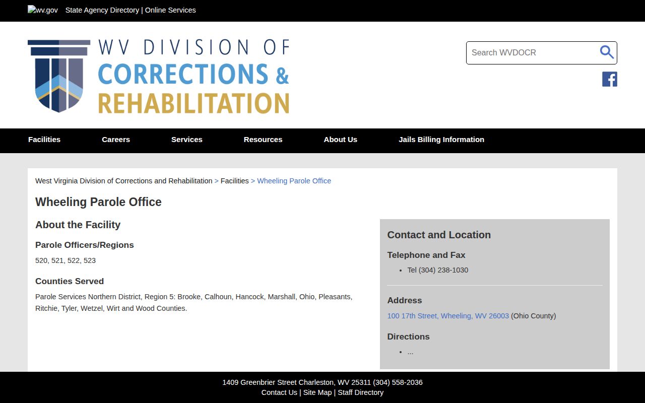 Ohio County parole and probation records through the Wheeling Parole Office