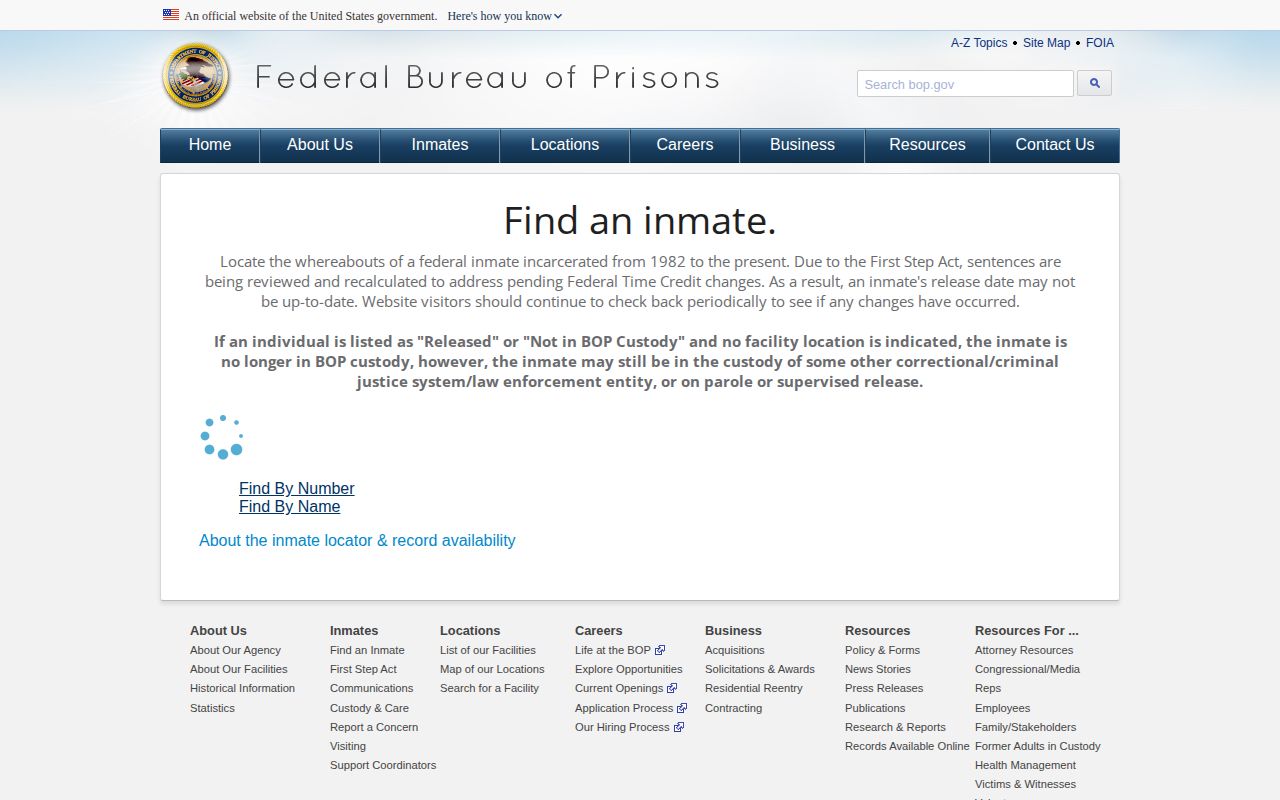 Wheeling Police arrest record federal BOP release locator fallback